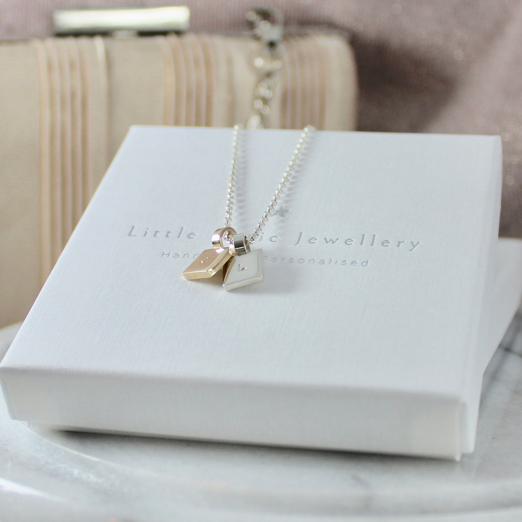 Square Initial Necklace Duo