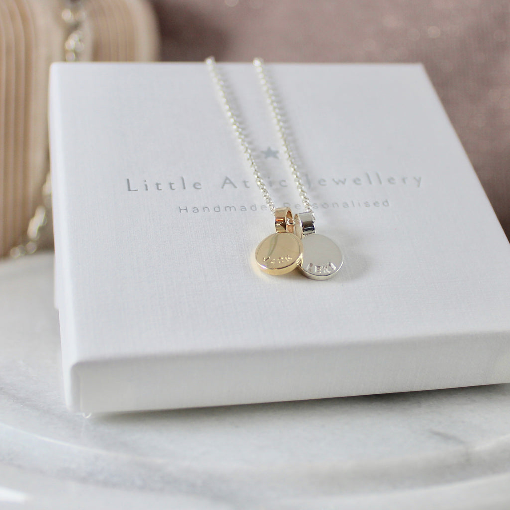 Initial Disc Necklace Duo Sterling Silver & 9ct Gold