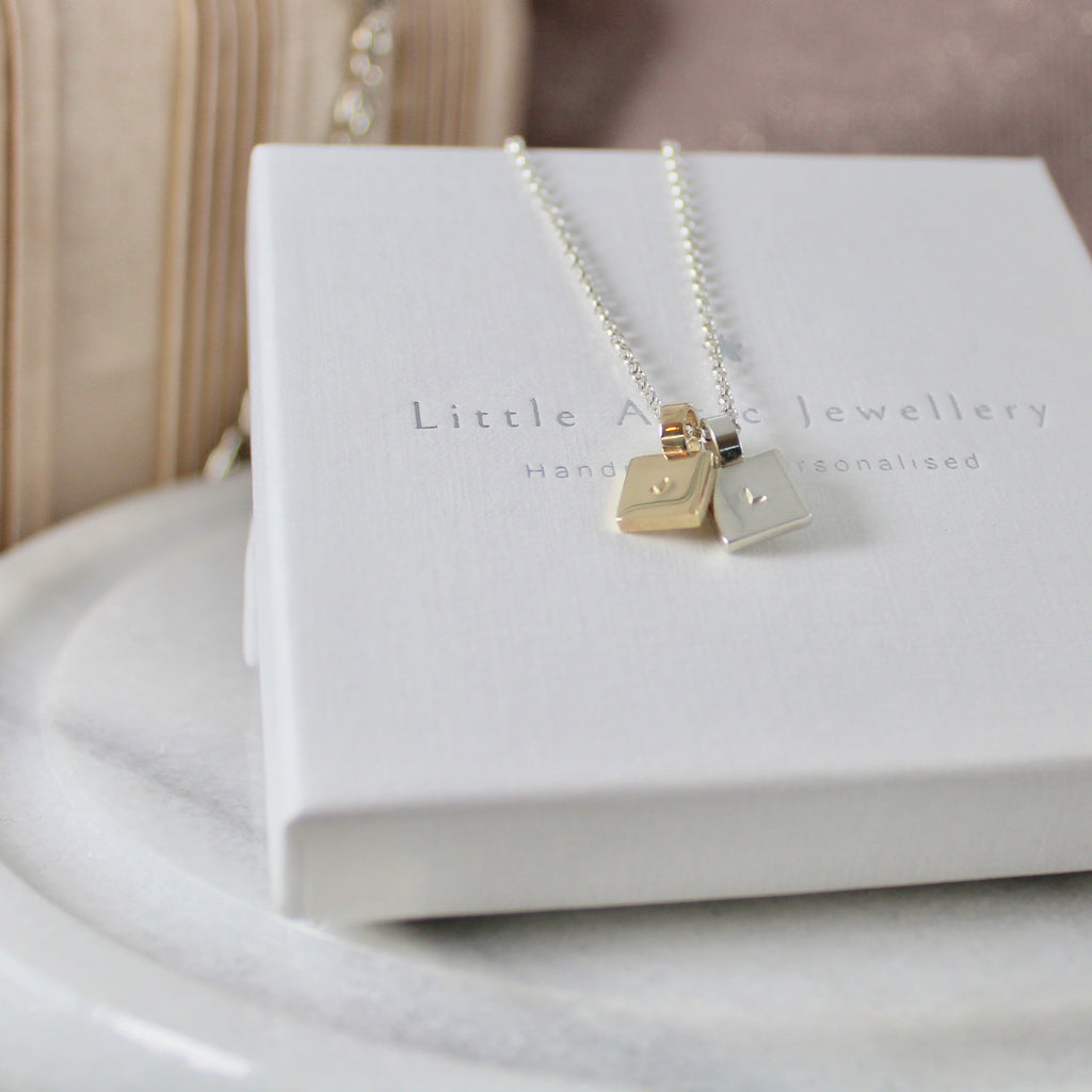 Square Initial Necklace Duo