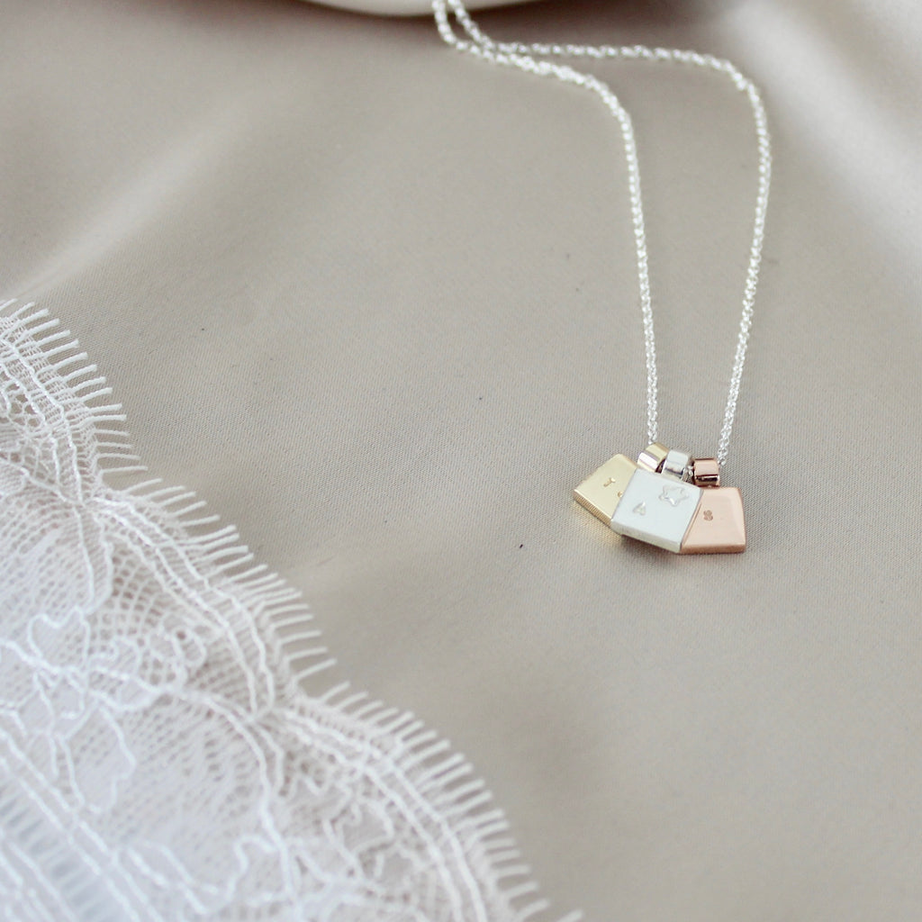 Square Initial Necklace Trio