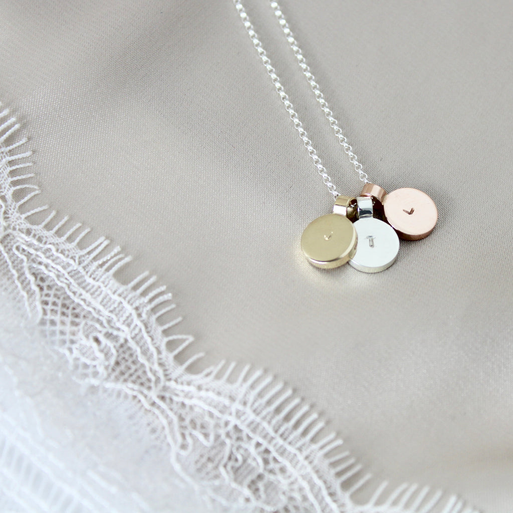 Initial Disc Necklace Trio Sterling Silver, 9ct Gold, 9ct Rose Gold