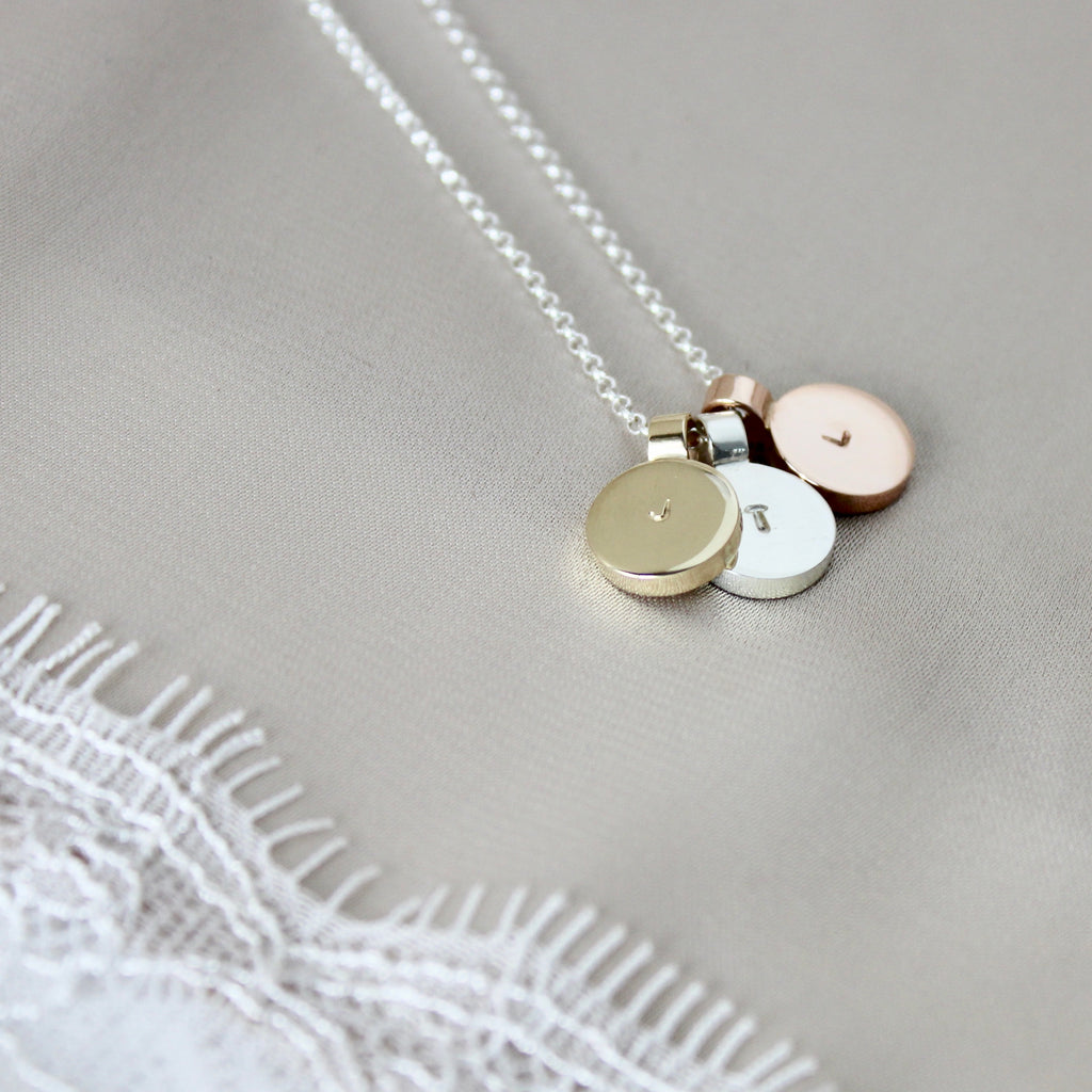 Initial Disc Necklace Trio Sterling Silver, 9ct Gold, 9ct Rose Gold