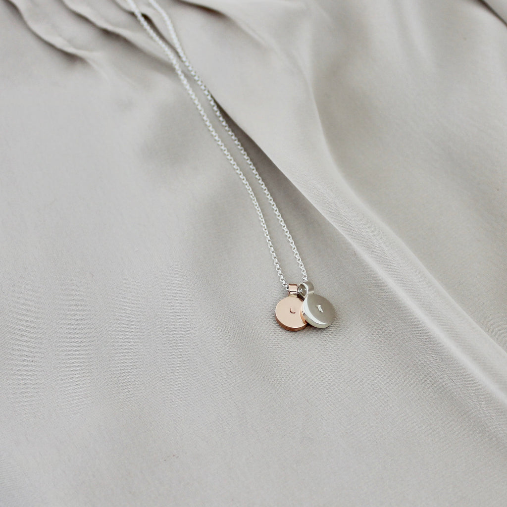 Initial Disc Necklace Duo Sterling Silver & 9ct Gold