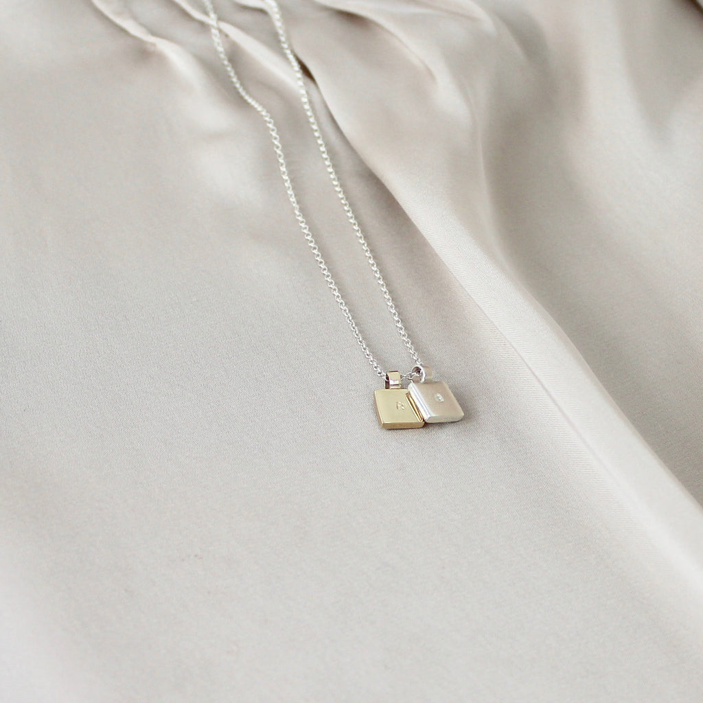 Square Initial Necklace Duo