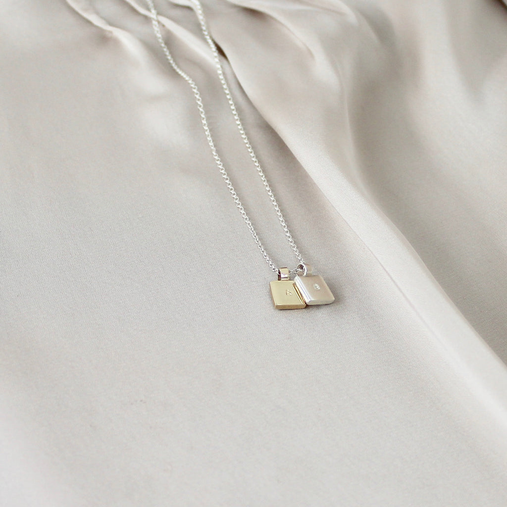 Square Initial Necklace Duo