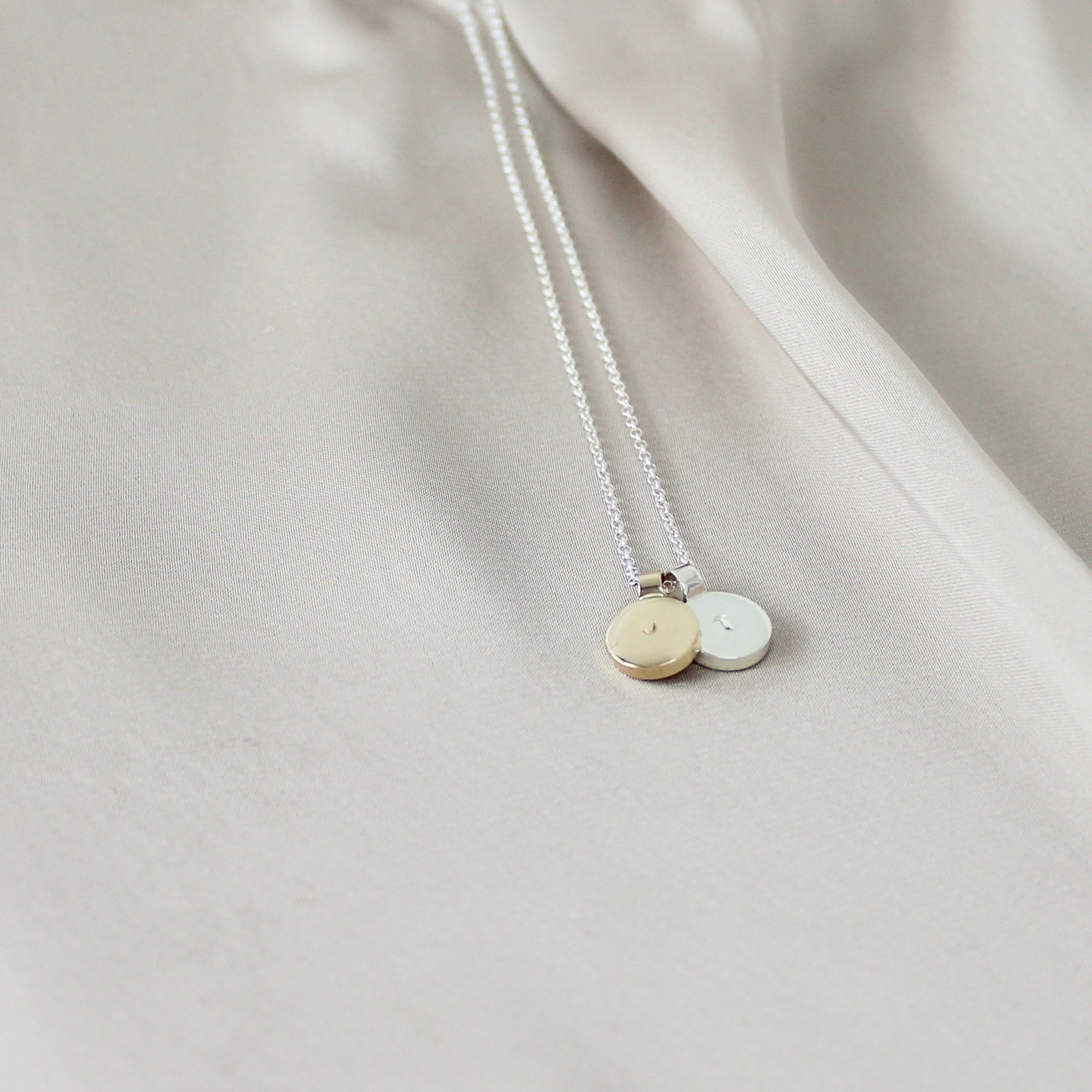 Initial Disc Necklace Duo Sterling Silver & 9ct Gold