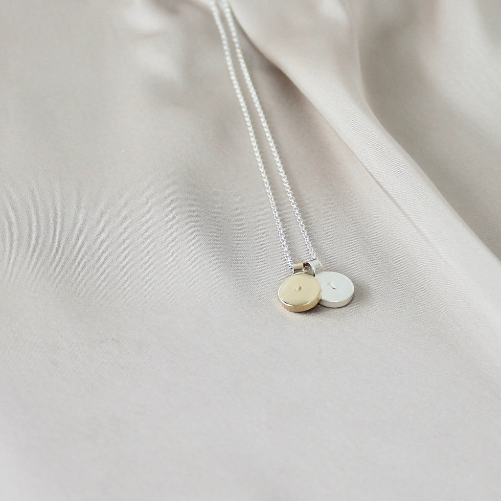 Initial Disc Necklace Duo Sterling Silver & 9ct Gold