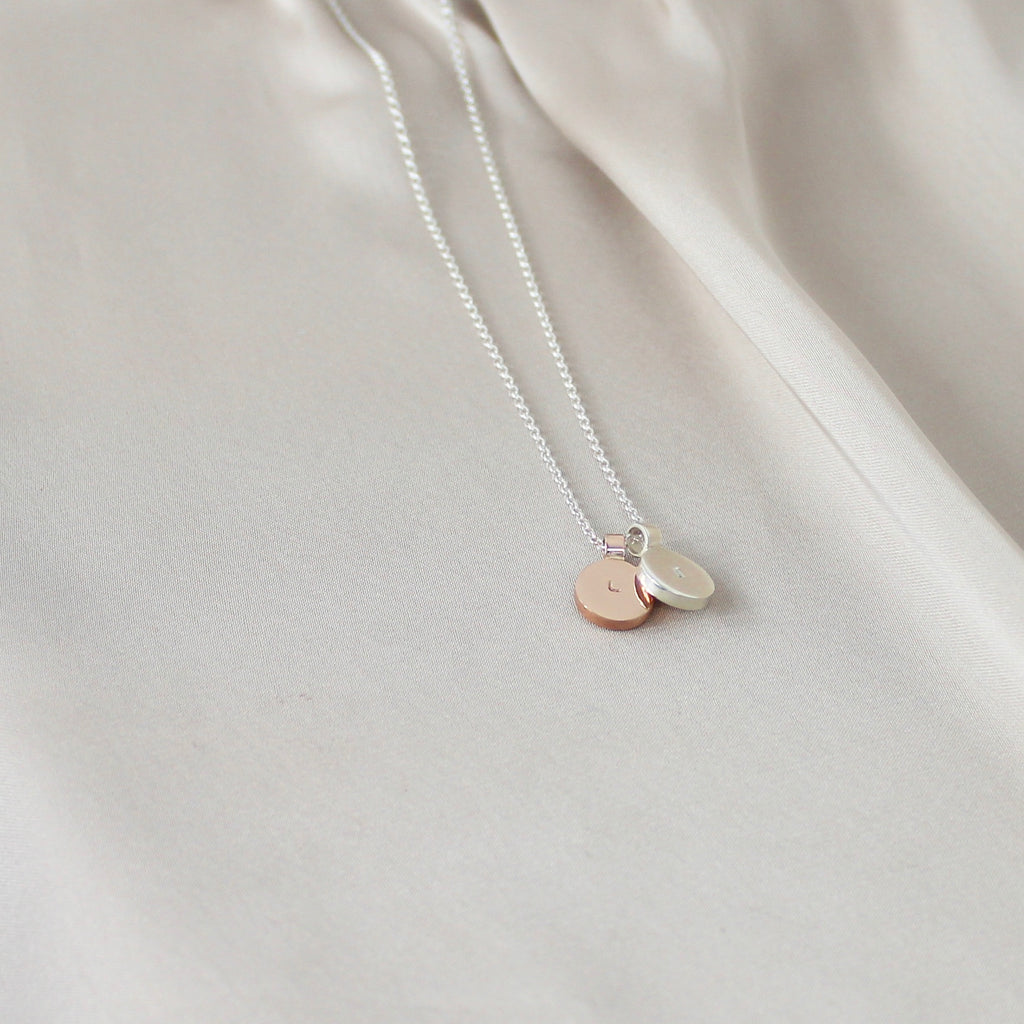 Initial Disc Necklace Duo Sterling Silver & 9ct Gold