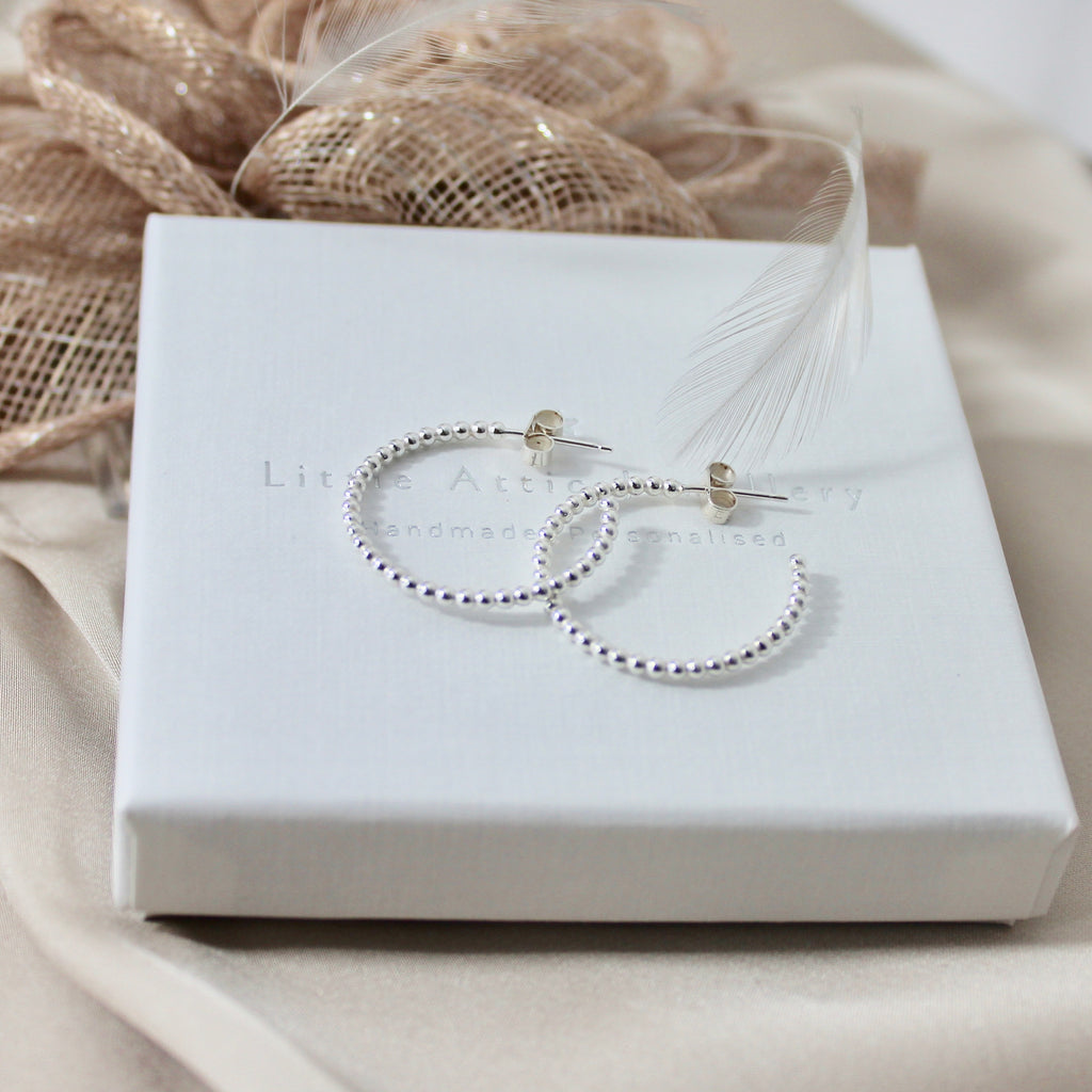 Silver Beaded Hoop Earrings