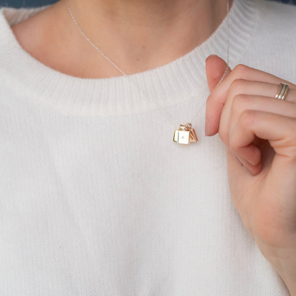 Square Initial Necklace Trio