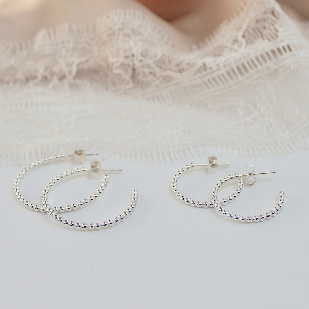 Silver Beaded Hoop Earrings