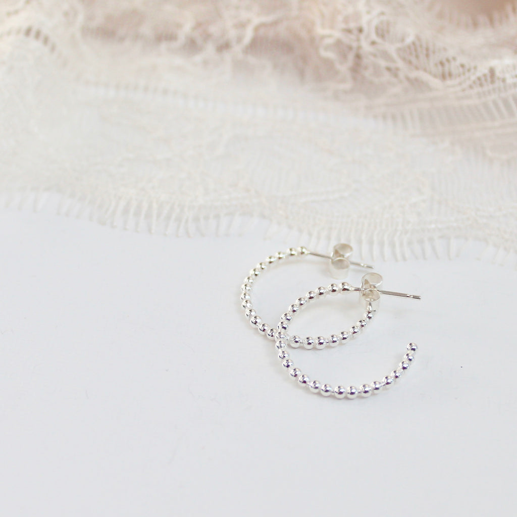 Silver Beaded Hoop Earrings